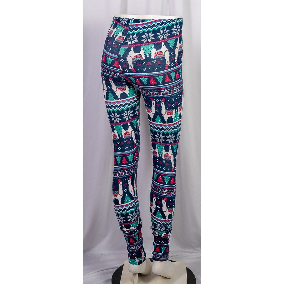 Festive Llama blue holiday leggings size Small