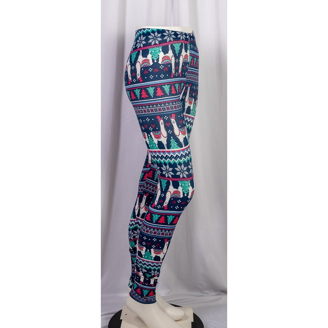 Festive Llama blue holiday leggings size Small