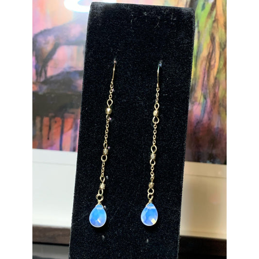 Rainbow Moonstone gold colored chain threader earrings