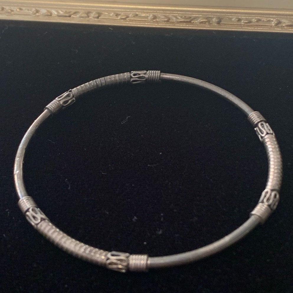 Vintage BALI Silver - Vintage Swirl Wire Wrapped Bangle Bracelet