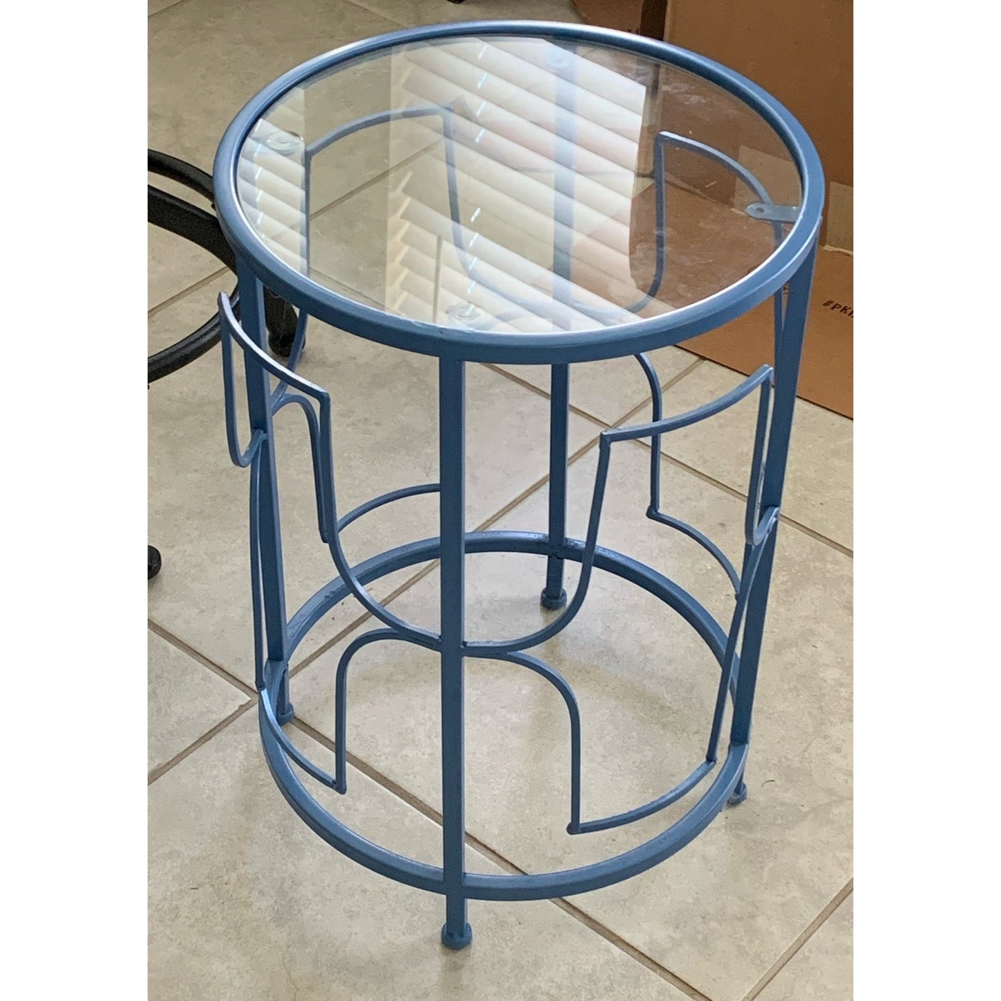 Cornflower Blue Tempered Glass Top Metal Side Table