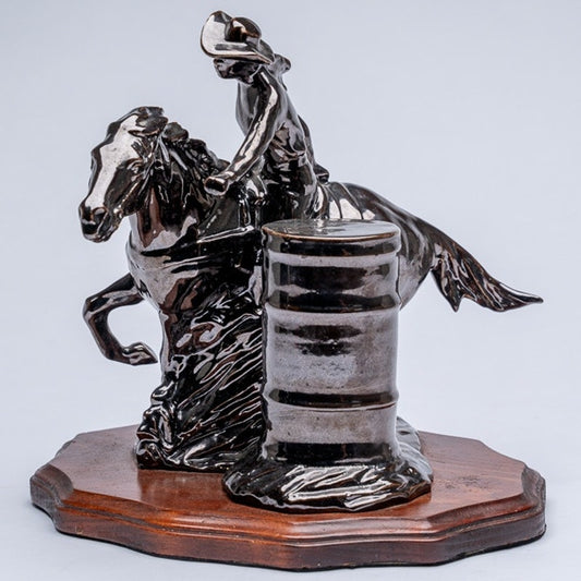 Doc Holiday - Female Barrel Racer - Rough Cuts Metallic glass sculpture