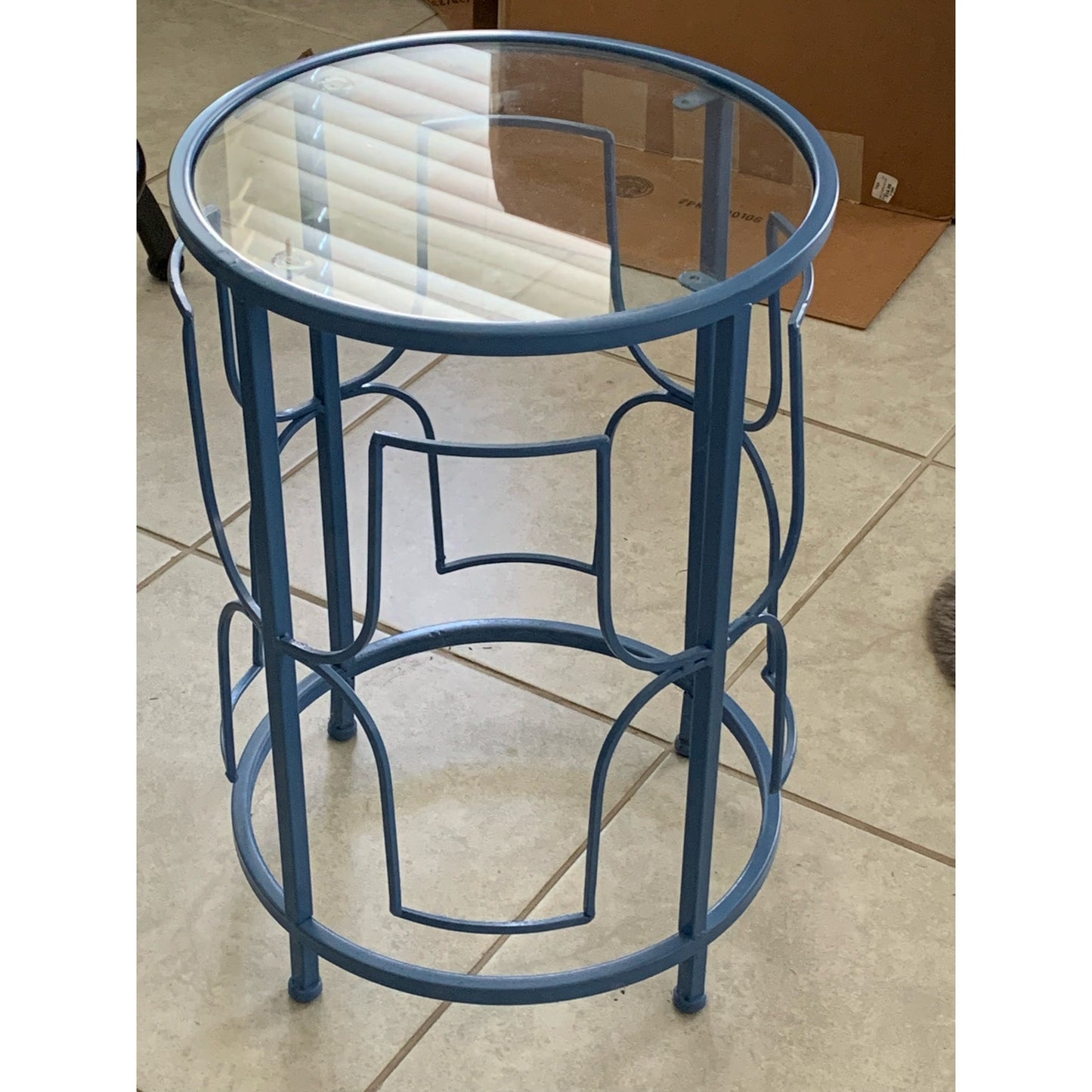 Cornflower Blue Tempered Glass Top Metal Side Table