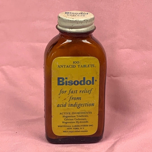 Vintage 72' Bisodol Whitehall Antacid bottle - for display or prop