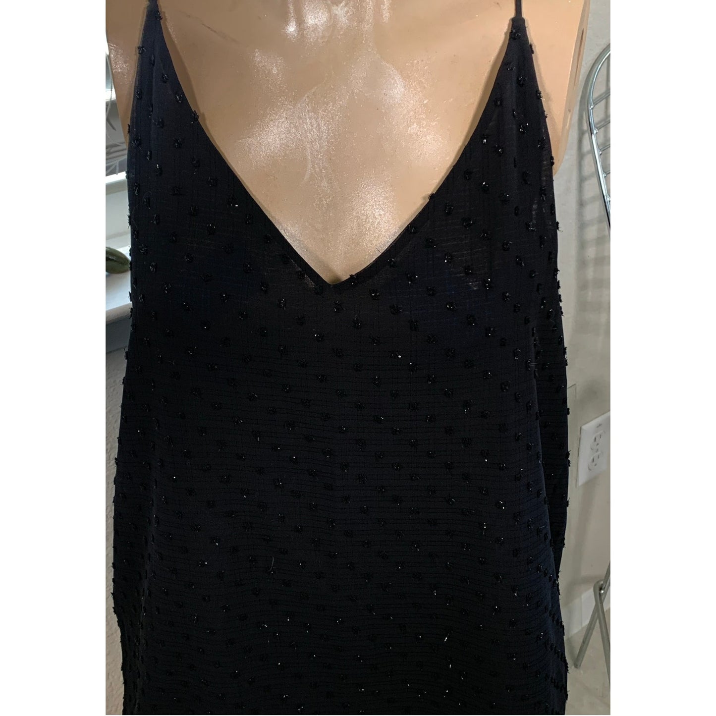 Loft Outlet Women's V Cami top Black dot accent halter sz Large