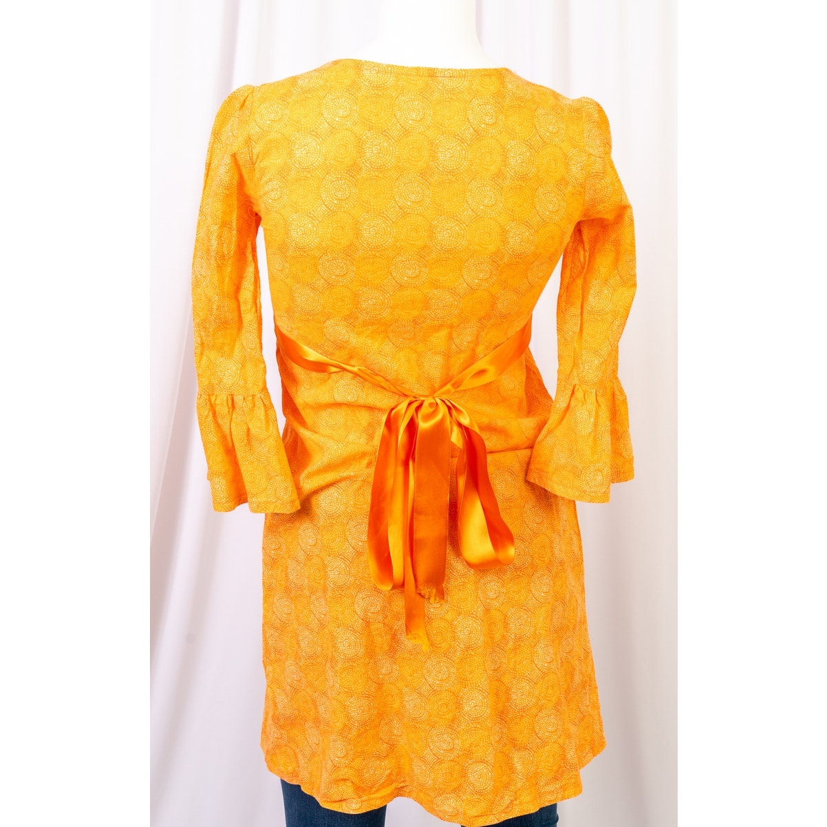 Boho Orange swirl and lace handmade dress sz S