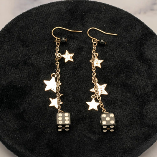 Y2K "Feelin' Lucky" Stars and dice chain earrings