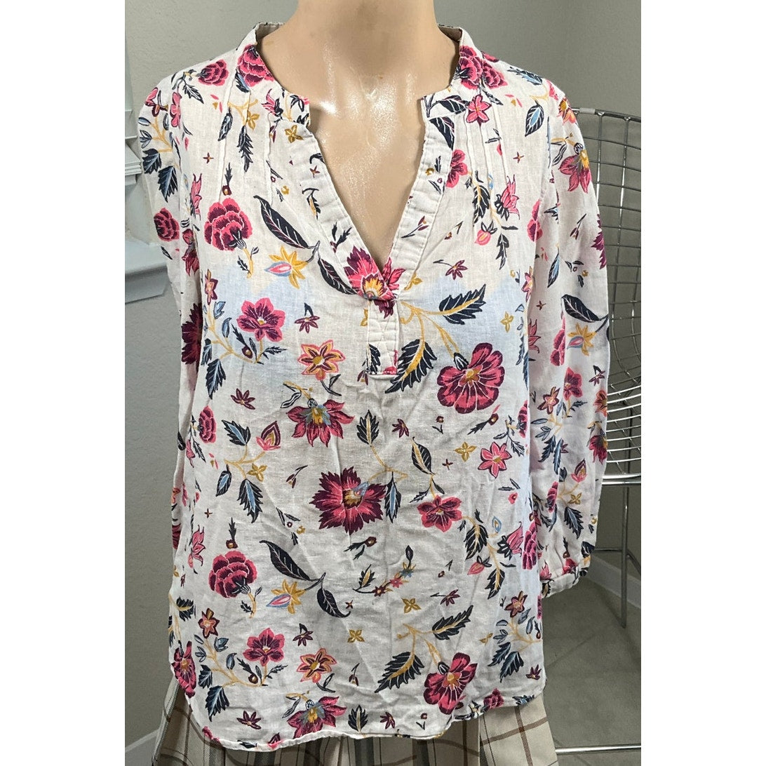 Old Navy Tunic Shirt white floral top sz Small