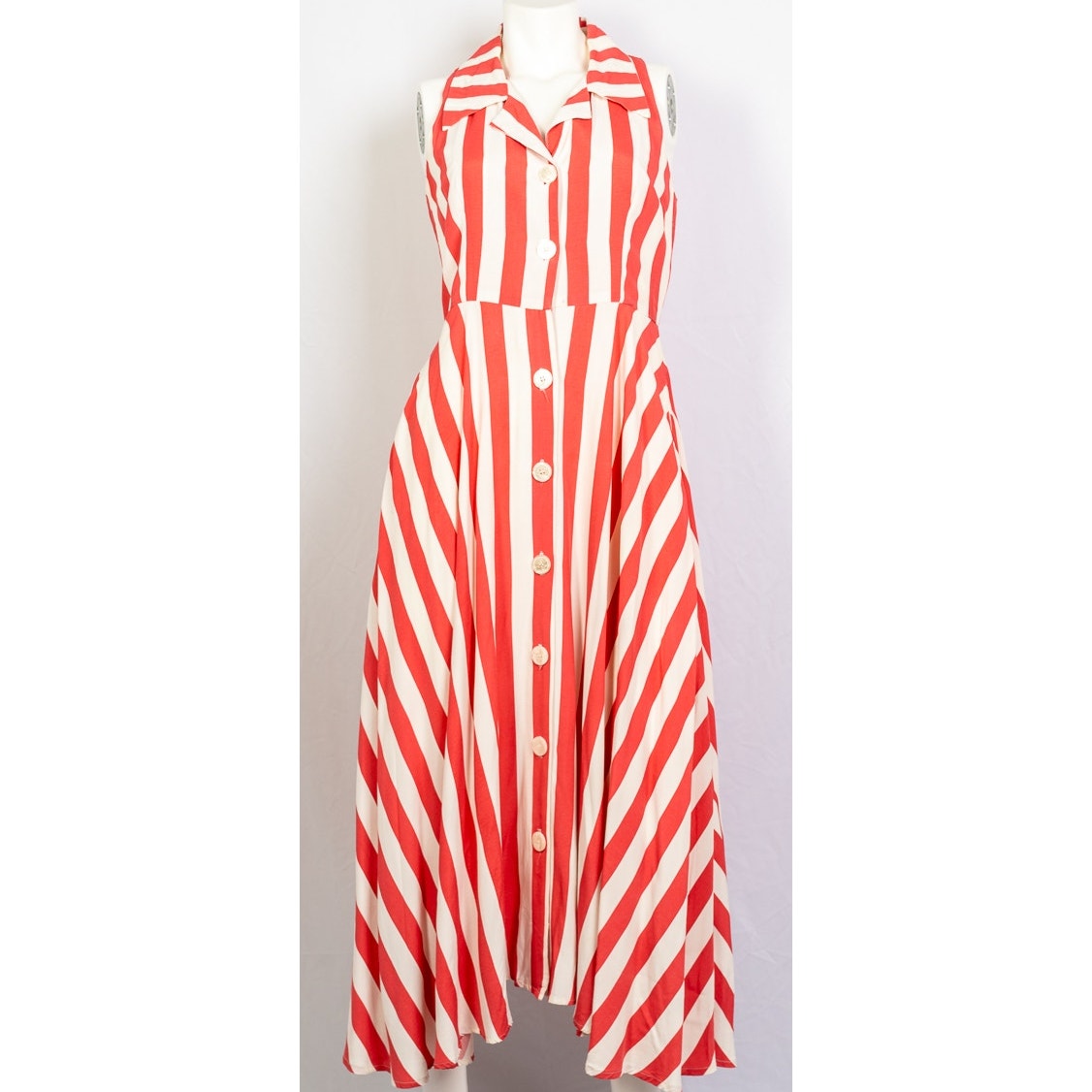 Vintage 70's Rockabilly JM Striped Secretary Maxi Shirt Dress sz 8