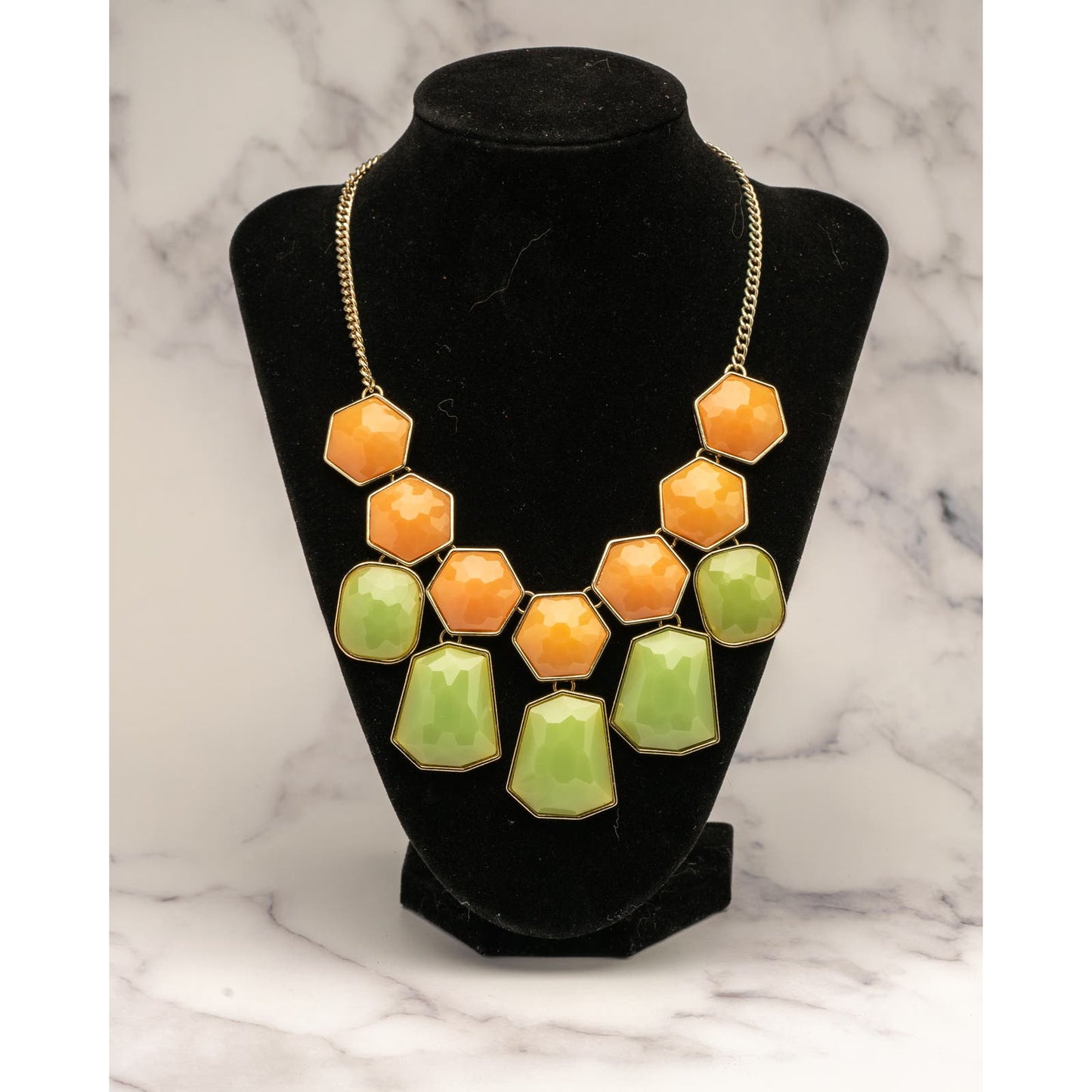 Colorful Green & Orange Resin Bubble Bib Statement Necklace