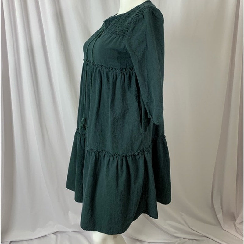 Green Countrycore Tie Neck Lantern Sleeve Smock Dress Sz S