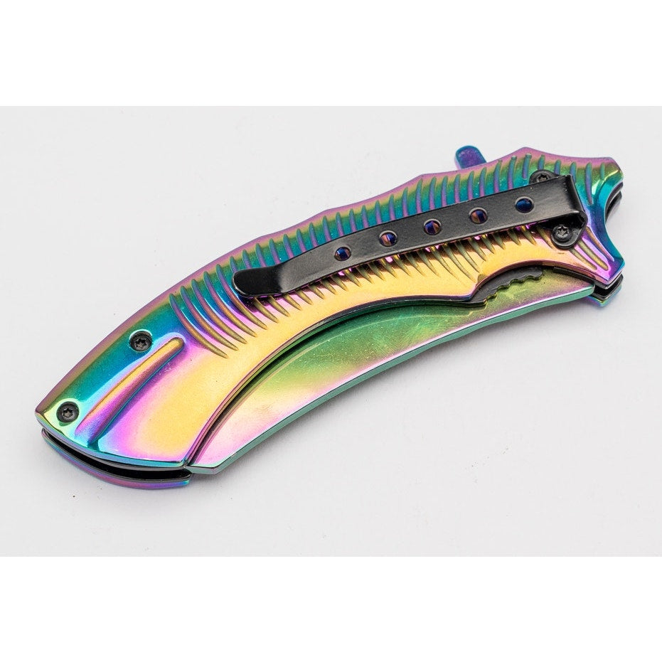 Snake Eye Rainbow Spring assist cleaver pocket knife