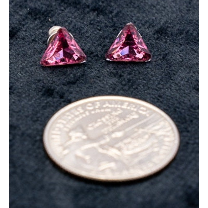 Elegant Triangle Studs in Fuchsia Pink Cubic Zirconia