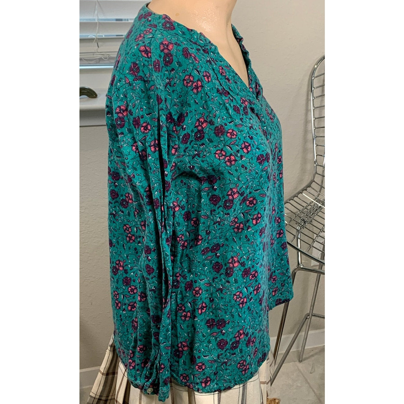 Old Navy Tunic Shirt blue floral top sz Small