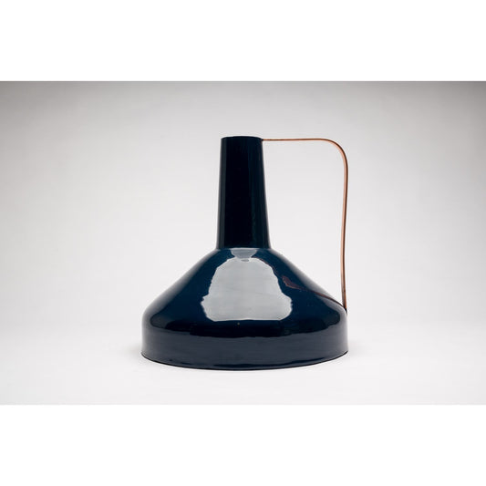 West Elm Scandi-Inspired Blue Enamel and Copper handled Vase