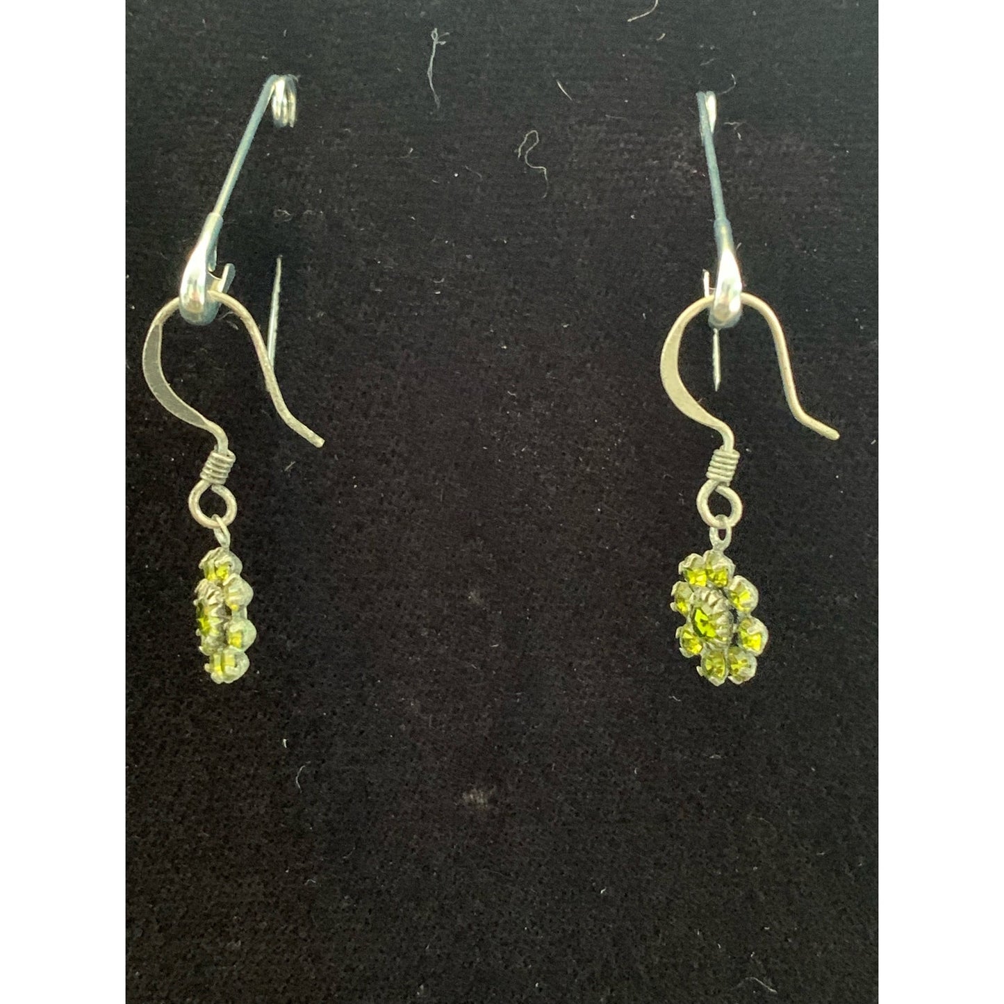 Vintage green apple peridot flower silver earrings