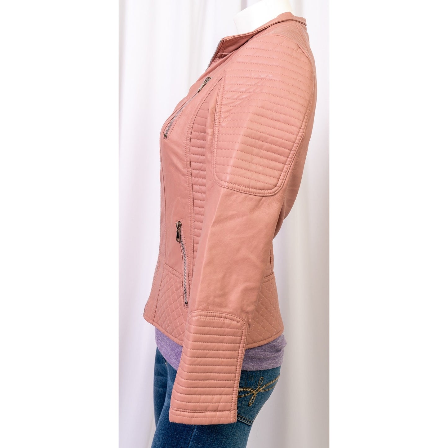 Pink YMI faux leather moto jacket size S