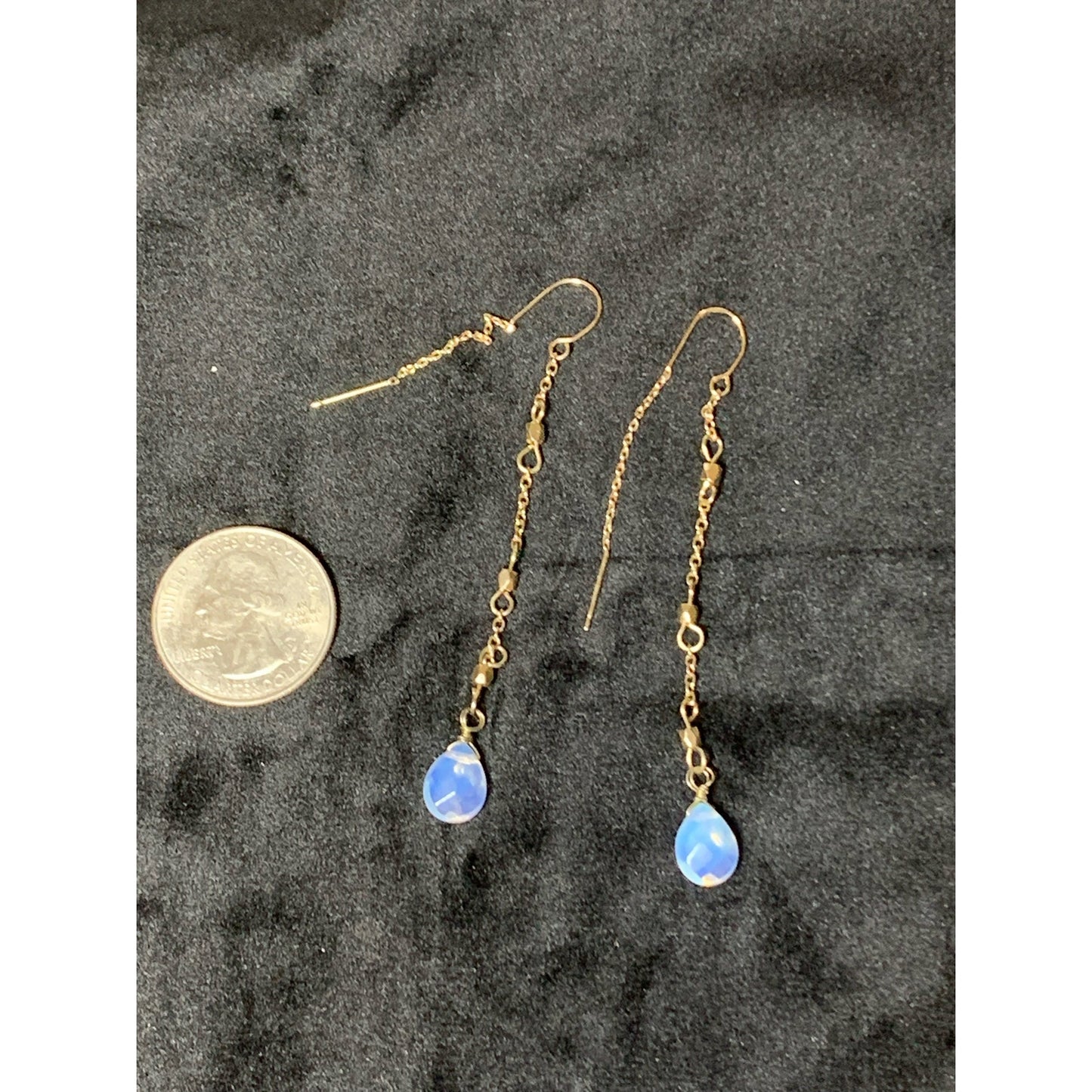 Rainbow Moonstone gold colored chain threader earrings