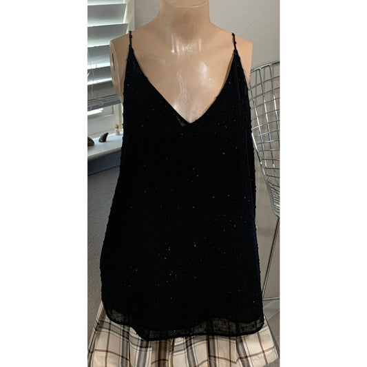 Loft Outlet Women's V Cami top Black dot accent halter sz Large