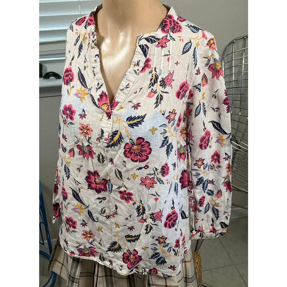 Old Navy Tunic Shirt white floral top sz Small