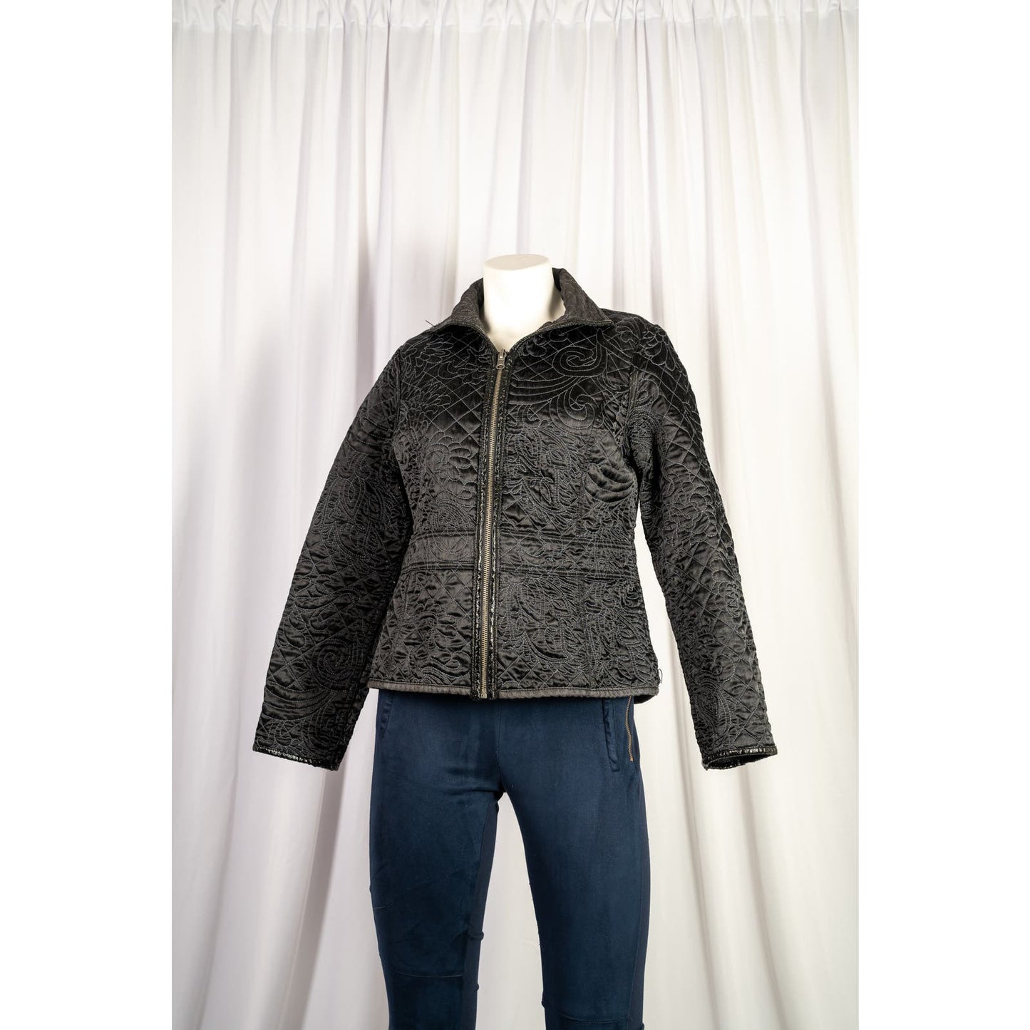 Handmade Black Embroidered Reversible Quilted Jacket Sz M