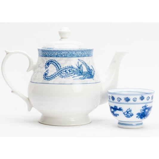 Vintage Cheng's White Jade Porcelain Blue and White Teapot