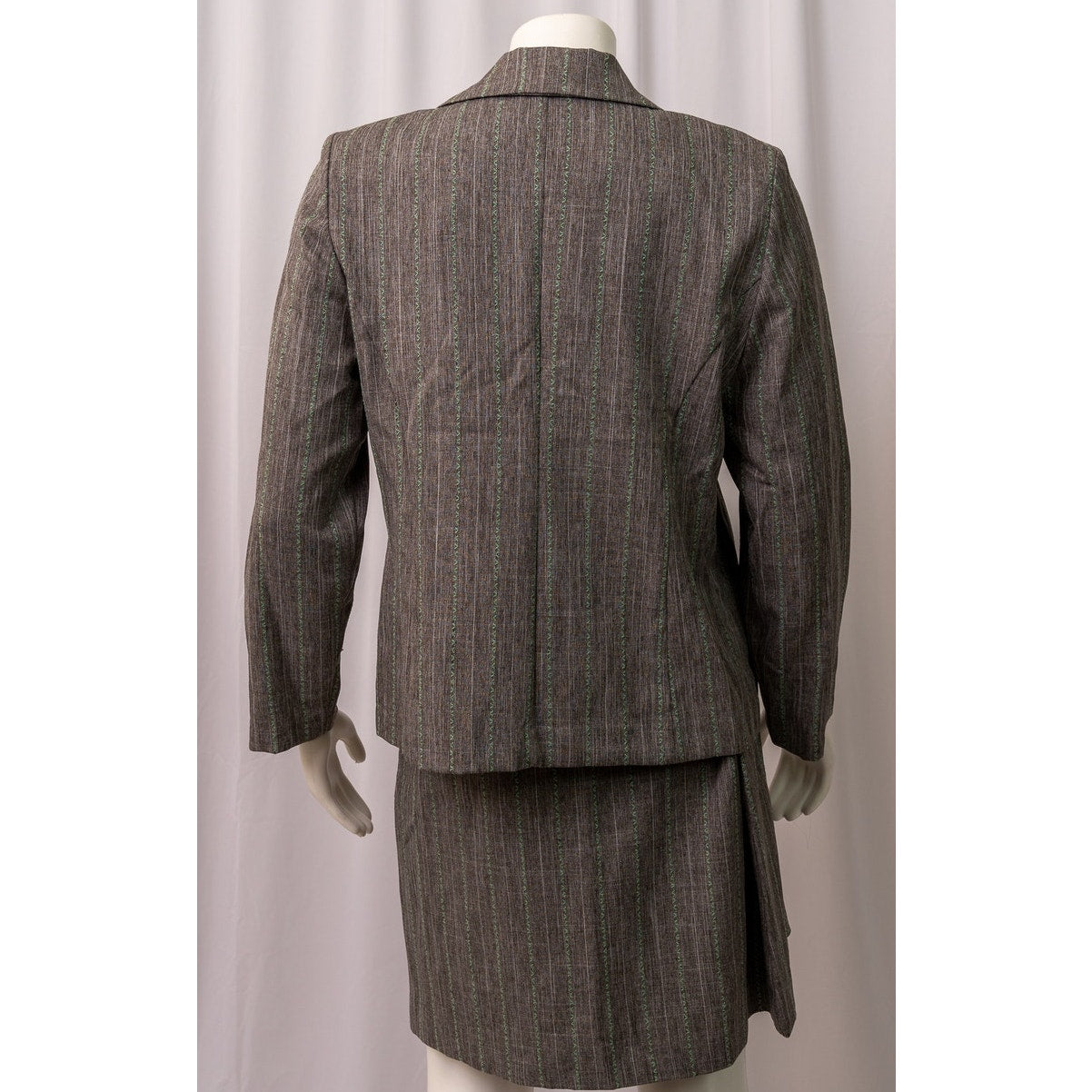 Vintage 90's grey/green stripe suit jacket and skirt sz 12