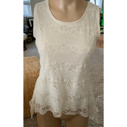 Shannon Ford Cream Lacy sleeveless tunic size L