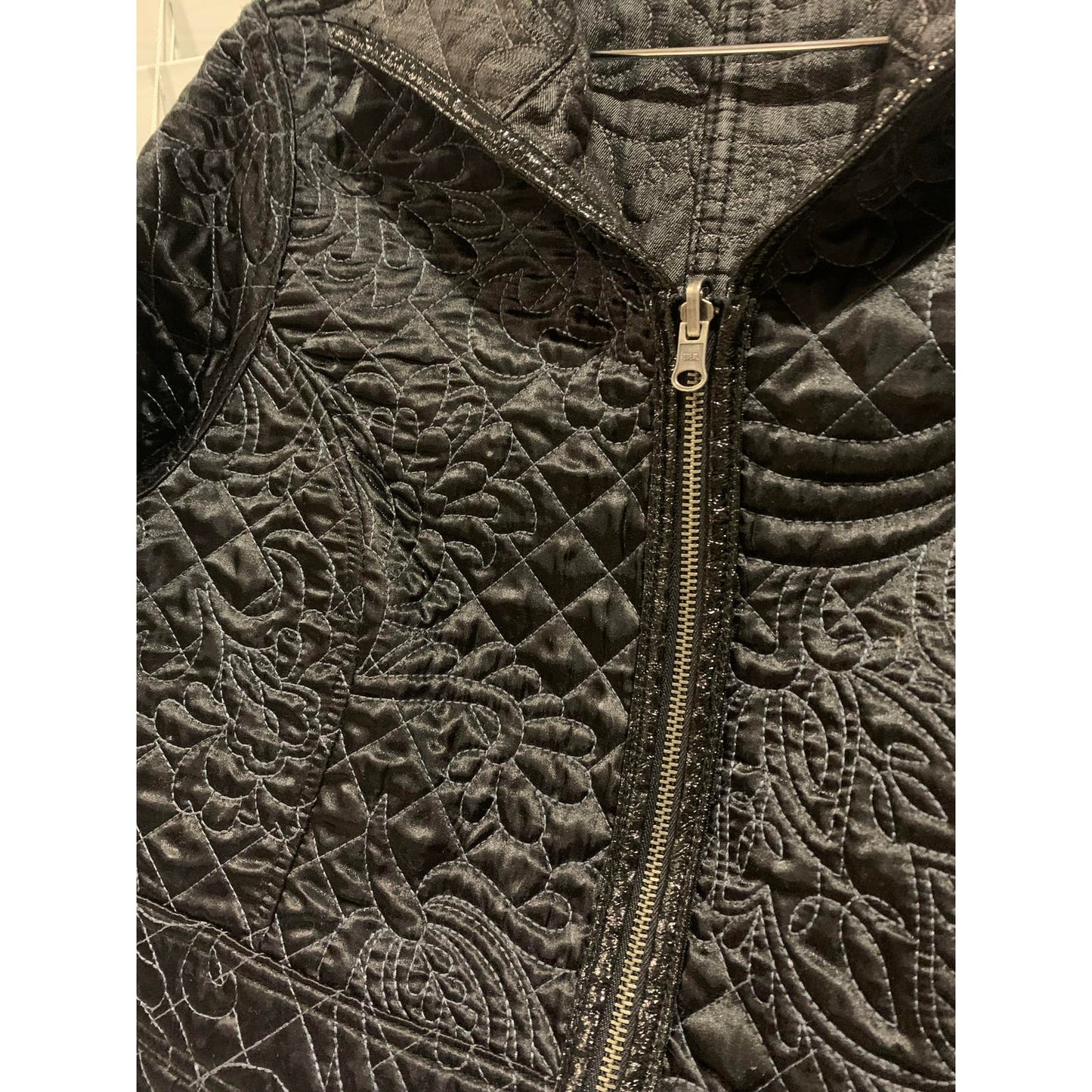 Handmade Black Embroidered Reversible Quilted Jacket Sz M