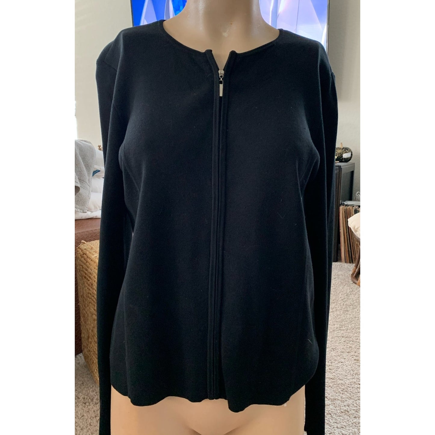 Liz Claiborne Black zip up silk and cotton cardigan sz M