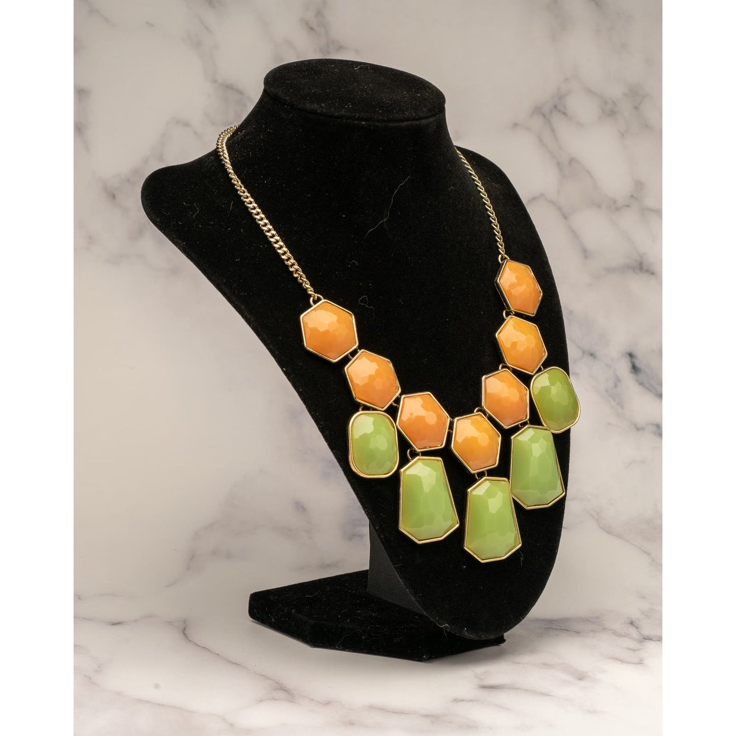 Colorful Green & Orange Resin Bubble Bib Statement Necklace