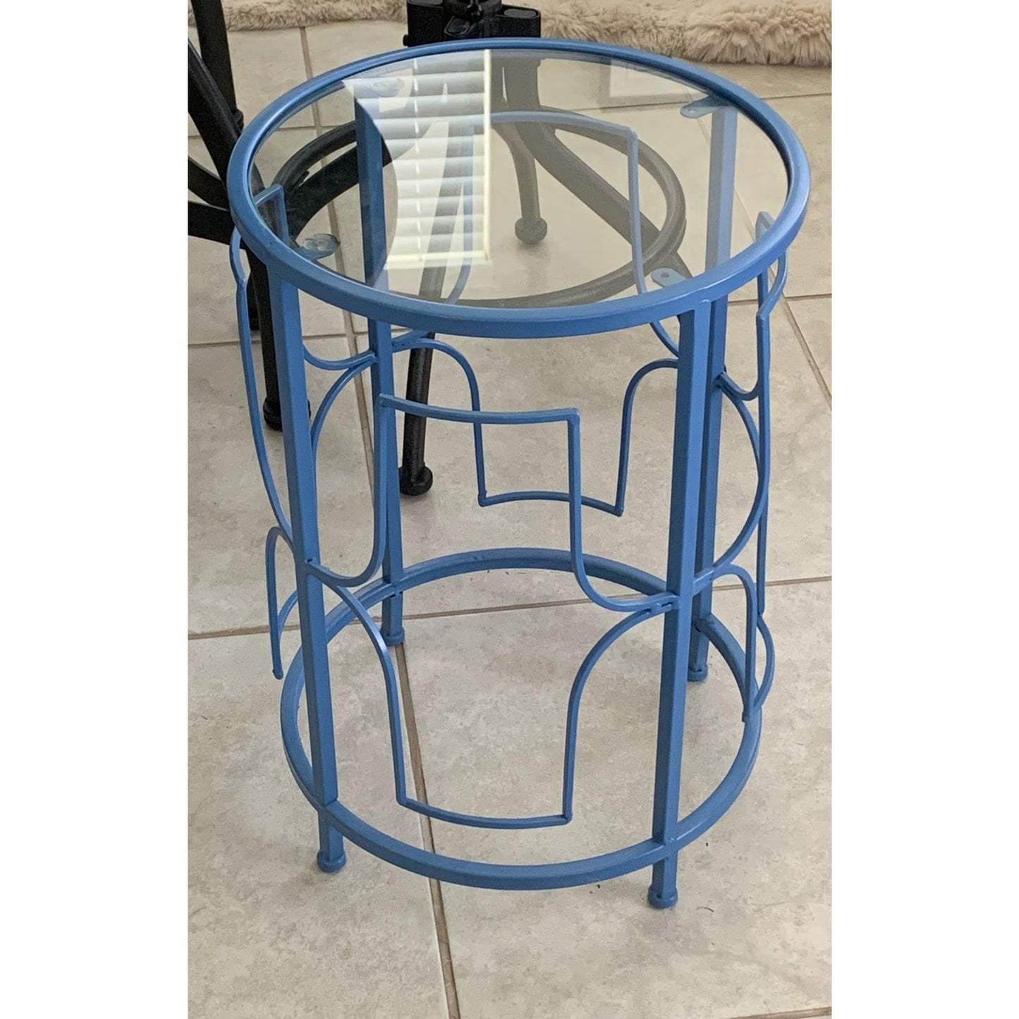 Cornflower Blue Tempered Glass Top Metal Side Table