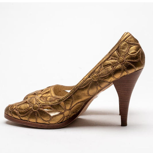 Vintage Michael Kors copper leather cutout flower heels size 6M