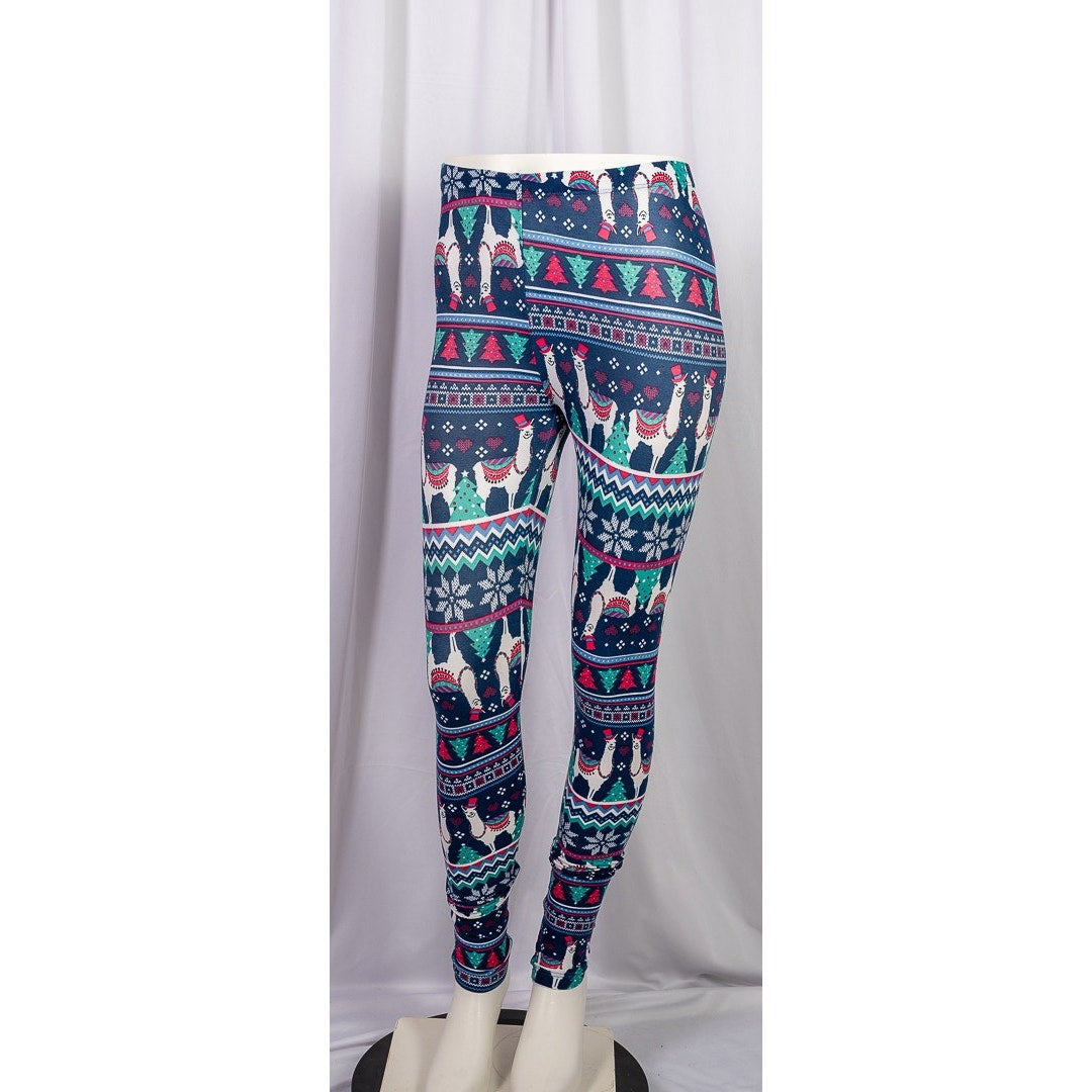 Festive Llama blue holiday leggings size Small