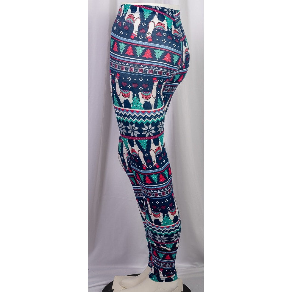 Festive Llama blue holiday leggings size Small