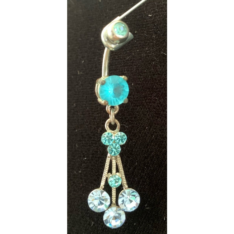 Vintage Y2K 14 g Blue Chandelier Surgical Steel Belly ring