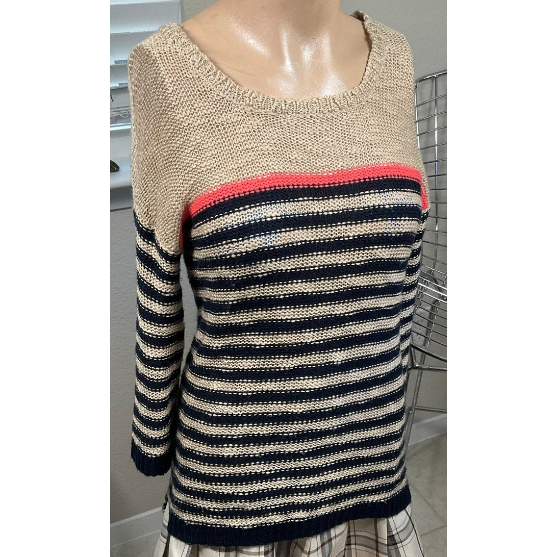 Pink Rose knit stripes pull over light weight sweater sz M