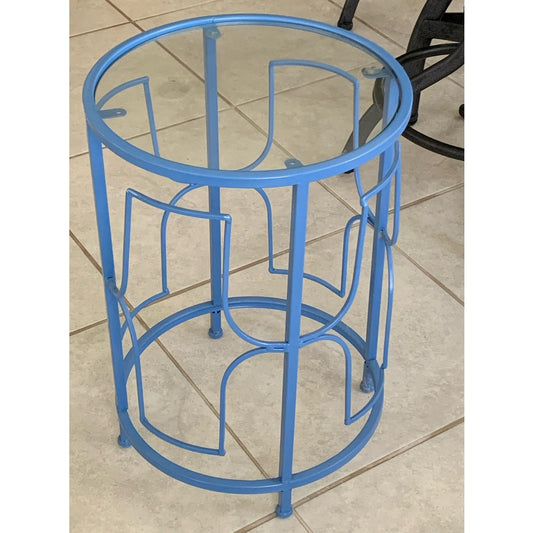 Cornflower Blue Tempered Glass Top Metal Side Table