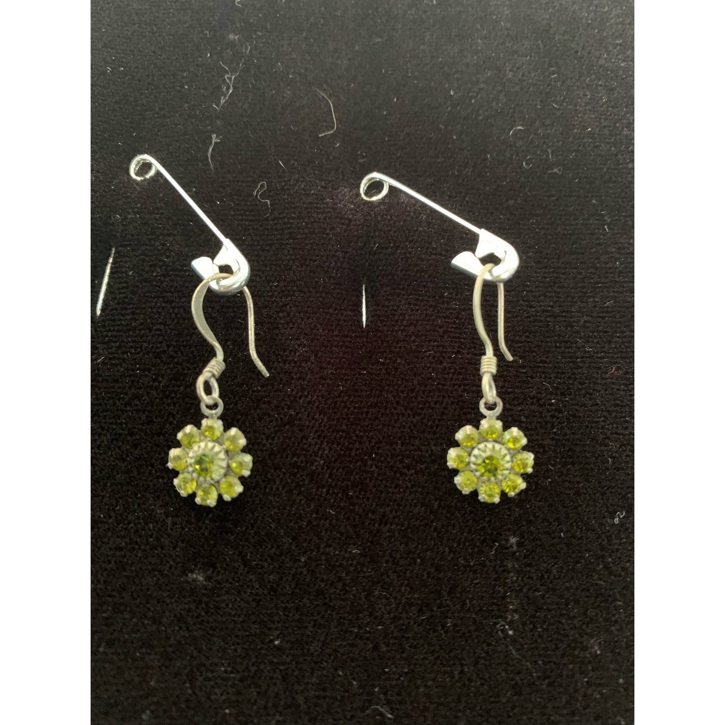 Vintage green apple peridot flower silver earrings