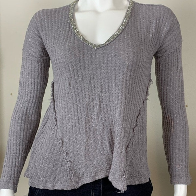 Y2K Juicy Couture blinged babydoll grey knit blouse sz S