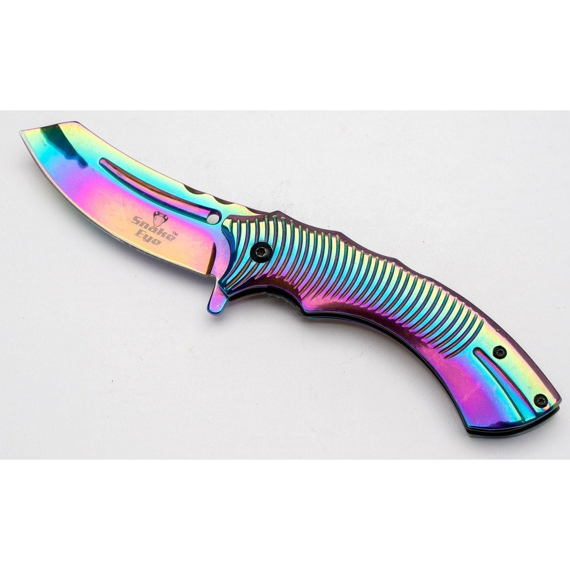 Snake Eye Rainbow Spring assist cleaver pocket knife