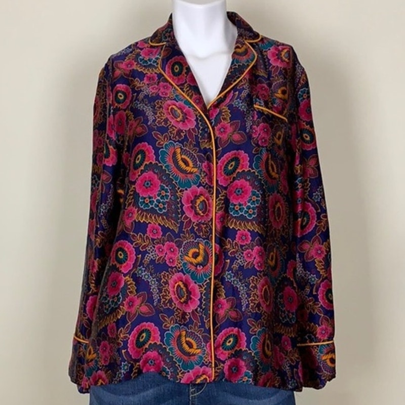 Anthropologie - Floreat bright floral silky top sz small