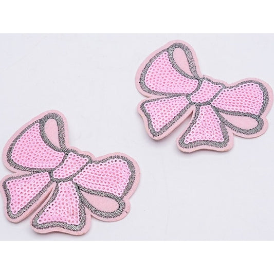 Two matching Pink Sequin Bow iron on patches