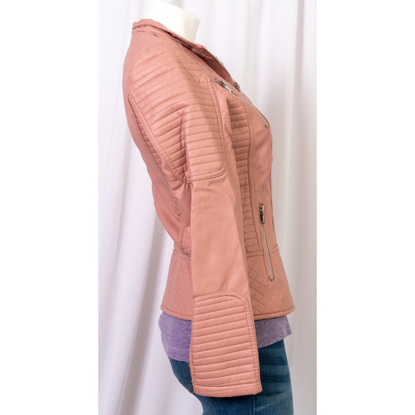 Pink YMI faux leather moto jacket size S