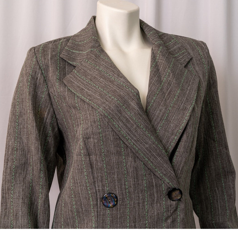 Vintage 90's grey/green stripe suit jacket and skirt sz 12