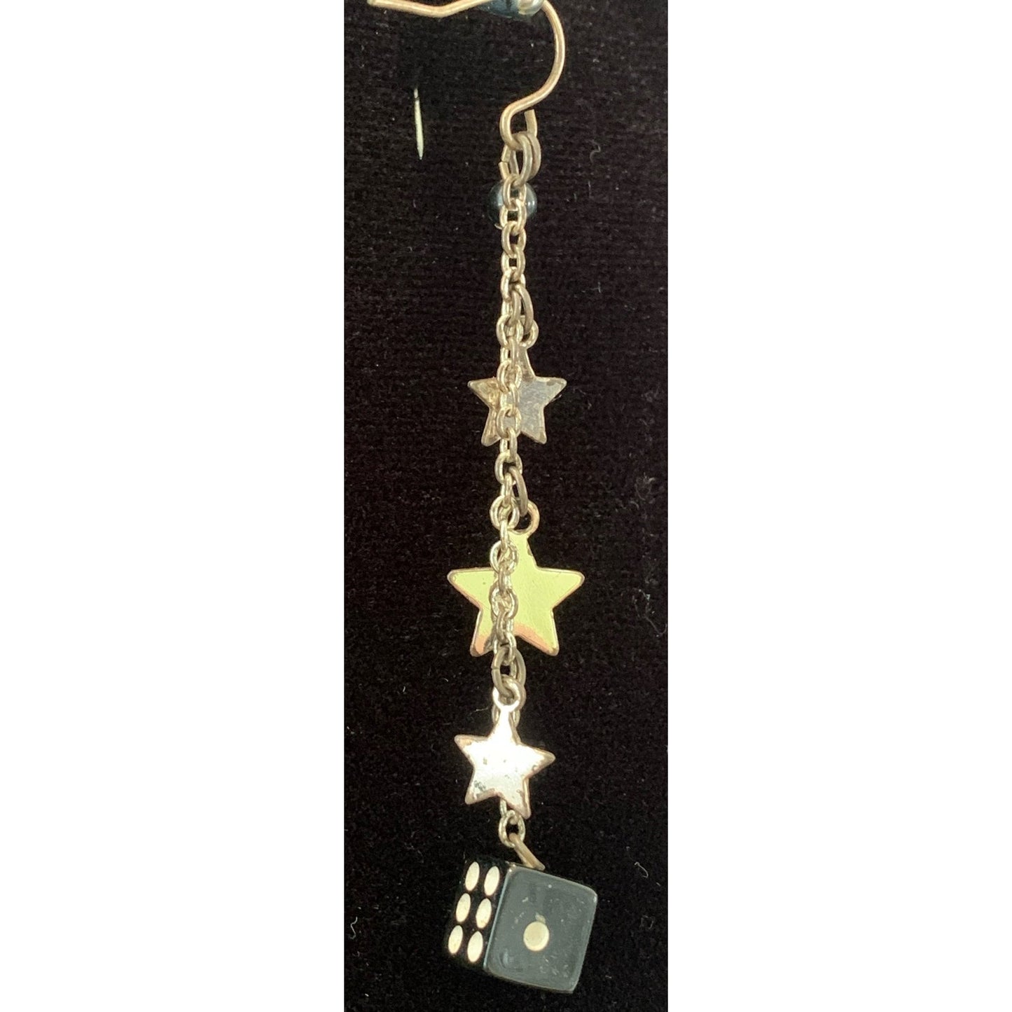 Vintage dangle Stars and Dice silver tone earrings