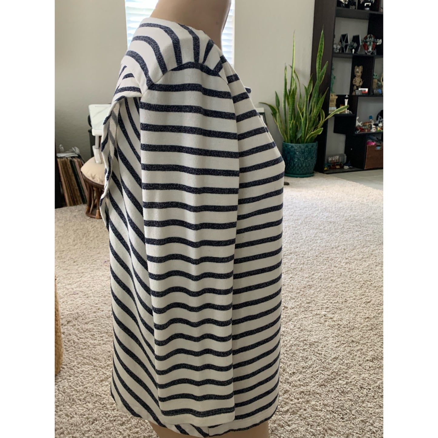 Loft Relaxed fit striped cotton petal back blouse sz L