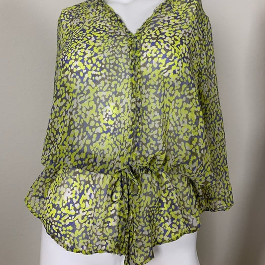 Banana Republic lime green sheer tie blouse sz M