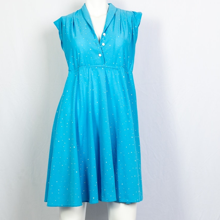 Vintage 60s Blue sky with white speckles summer shift dress sz S