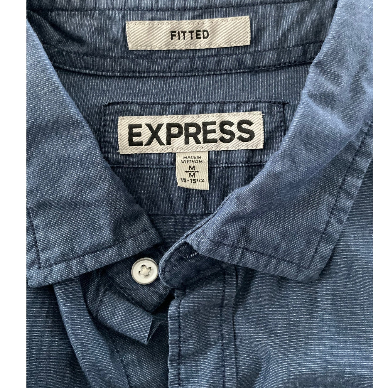 Express blue fitted button down short sleeve top sz M